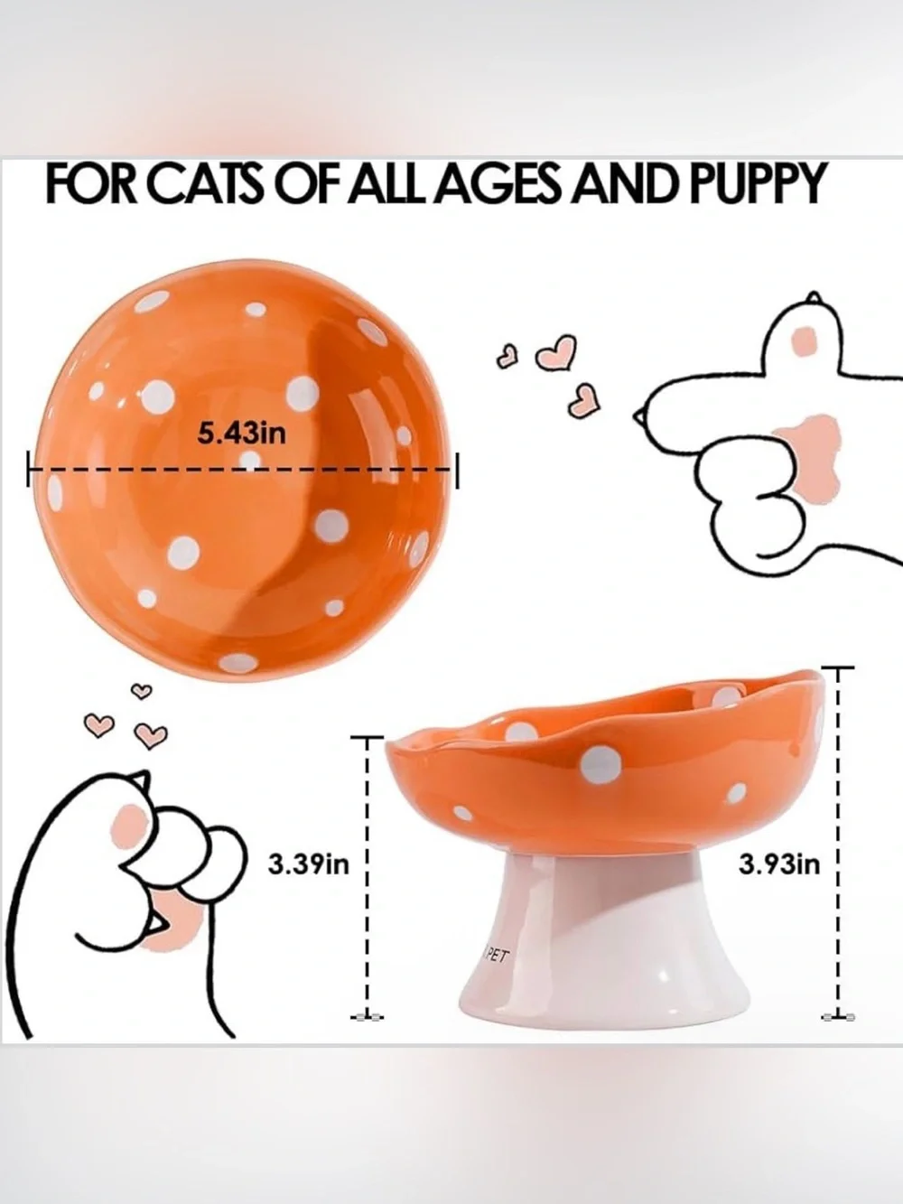 Trundisan 🍄 Ceramic Elevated Mushroom Pet Food Bowls (2) - NIB!